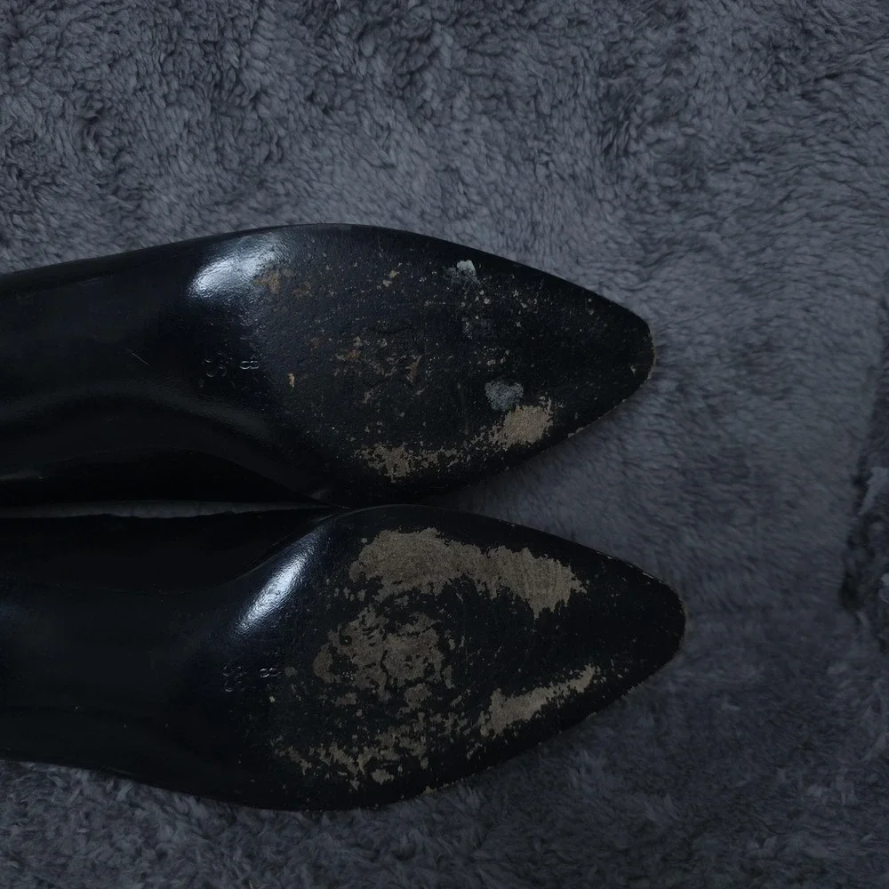 Vintage Margaret J. Shoes Womens Size 8 Black Leather Studded Pumps Italy 80s